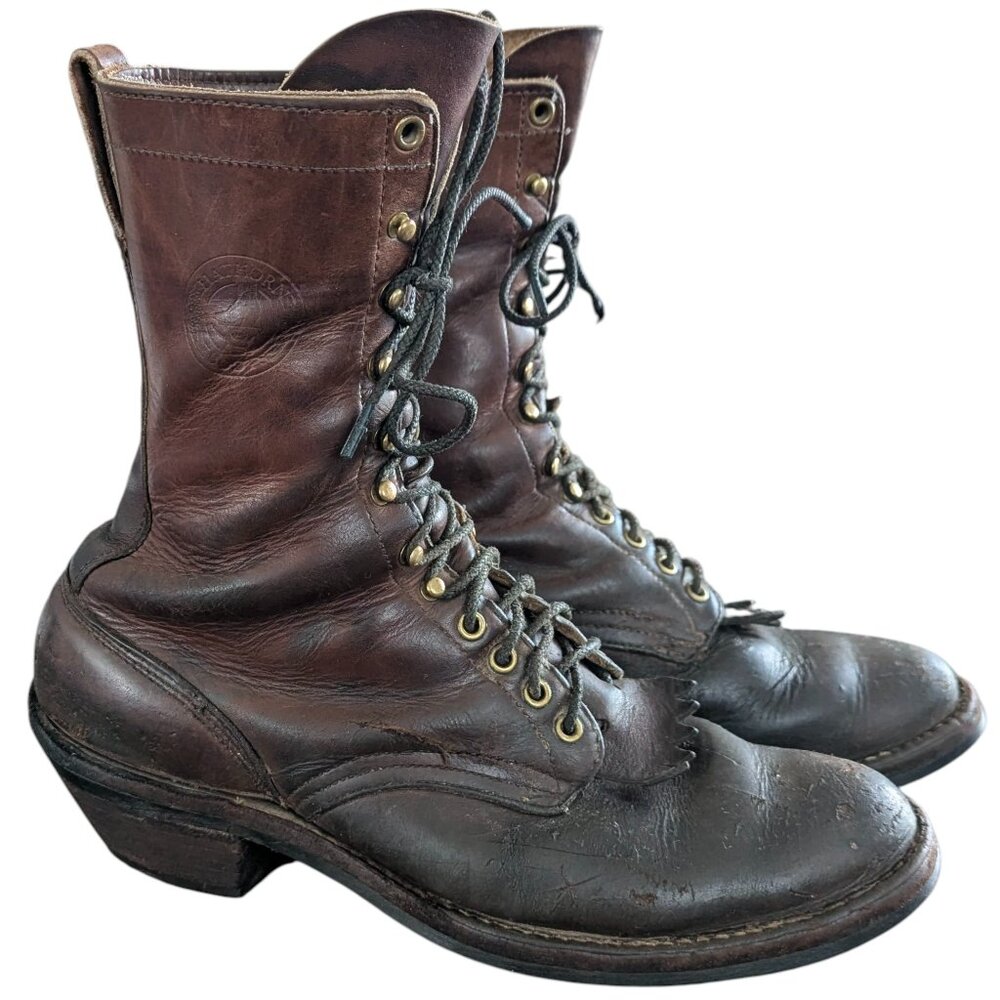 VTG White's Hathorn Brown Leather Logger Packer Lace Up Work Boots Size 10.5 D